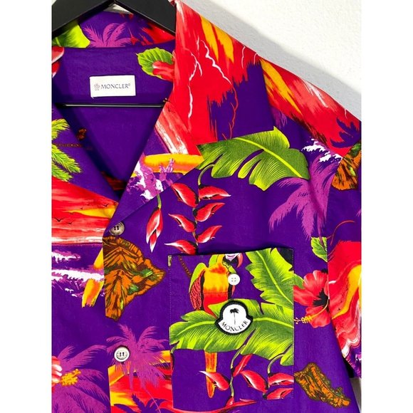 Moncler Genius Shirt Men's 8 Palm Angels Tropical Print Button Up - Picture 4 of 9